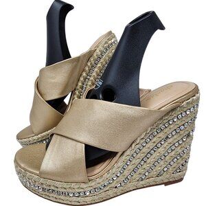 Gold Charles By Charles David Cate Rhinestone Wedge Sandal 9.5M